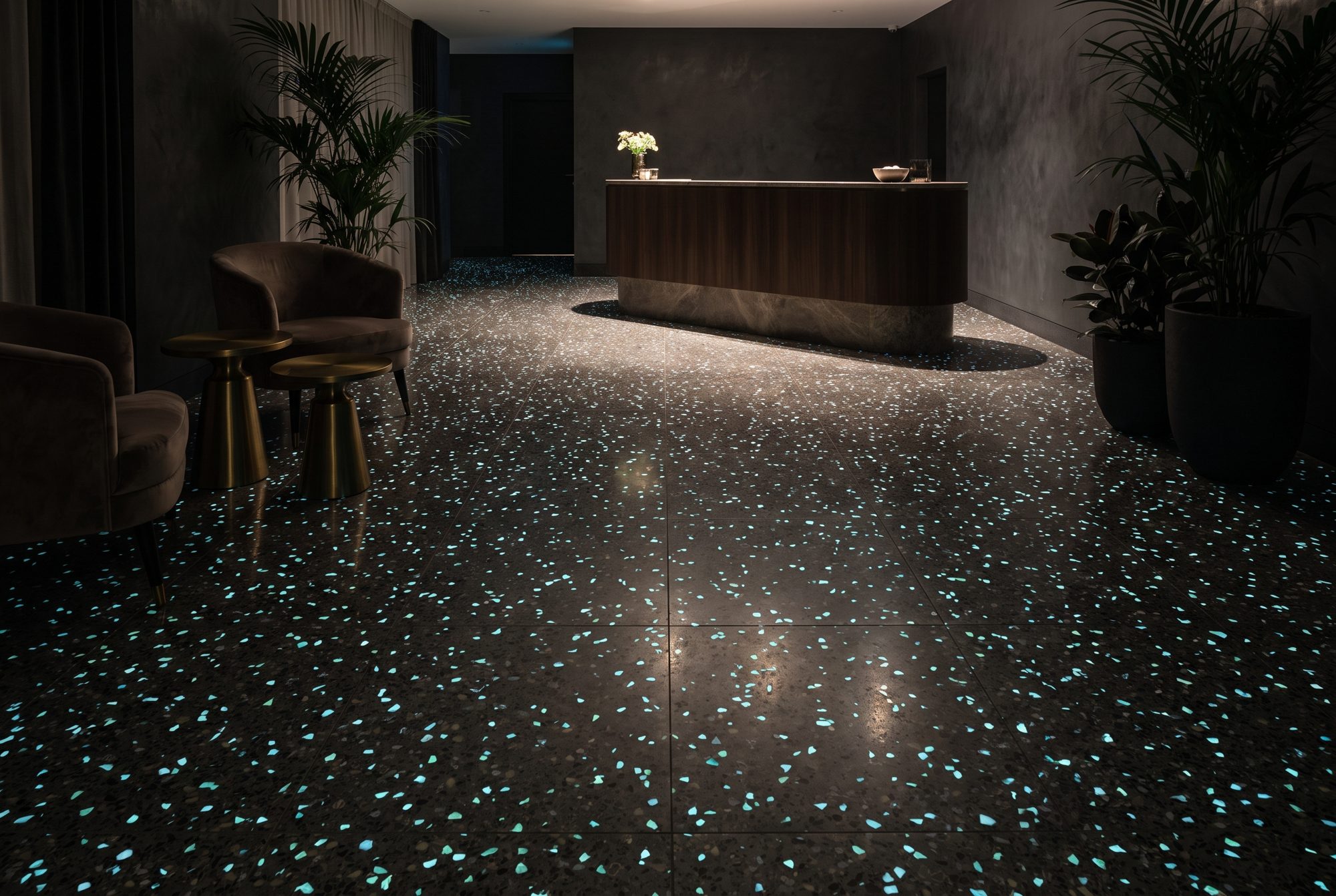 Visualisation: terrazzo floor with glowing embedded chips